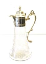 VICTORIAN SILVER MOUNTED CLARET JUG Standing 29cm high, with floral and foliate, hand frosted jug