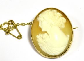 9CT GOLD SHELL CAMEO BROOCH 29.9 x 24.2mm oval conch shell cameo, bezel set in a plain 9ct gold