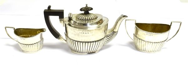 EDWARDIAN BATCHELORS TEA SERVICE Stands 11cm high x 20cm long, teapot with composition handle, sugar