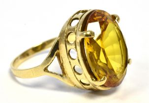 9CT GOLD & CITRINE DRESS RING Claw set oval cut citrine, 16.0 x 12.0mm, estimated 7.1 carats, of