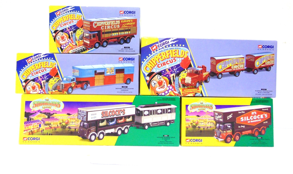 FIVE CORGI CLASSICS SHOWMANS / CHIPPERFIELDS DIECAST MODEL COMMERCIAL VEHICLES comprising a No.