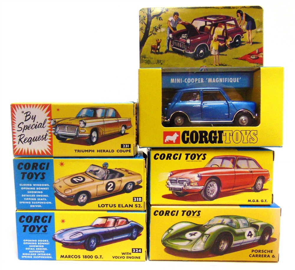 SIX CORGI MODEL CLUB (RE-ISSUE) DIECAST MODEL VEHICLES comprising a No.231, Triumph Herald Coupe;