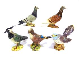 FIVE BESWICK BIRD FIGURES comprising a Grey Pigeon, 1383, 16.5cm long; Brown Pigeon, 1383, 16.5cm