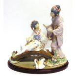 A LLADRO FIGURAL GROUP 'SPRINGTIME IN JAPAN' complete with self-fit parasol, and with a display
