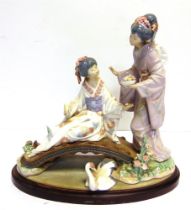 A LLADRO FIGURAL GROUP 'SPRINGTIME IN JAPAN' complete with self-fit parasol, and with a display