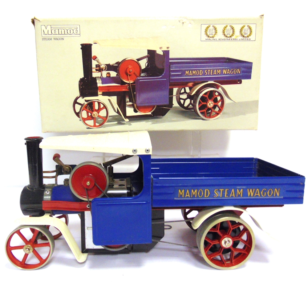 A MAMOD NO.SW1, STEAM WAGON blue, white and red, good condition, boxed.