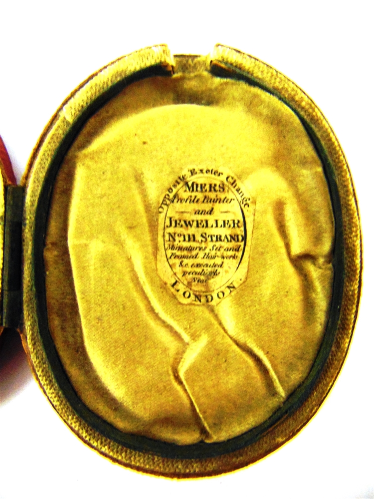 A REGENCY GILT METAL MOURNING LOCKET one side with a monogram and dated 'April 1814', the other side - Image 3 of 6