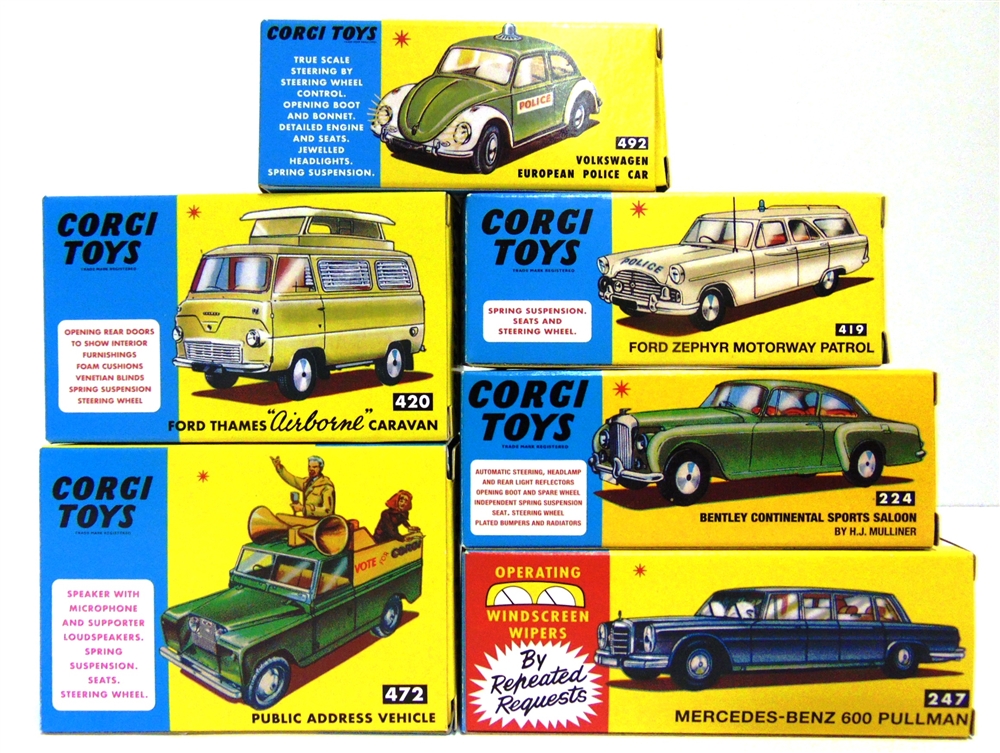 SIX CORGI MODEL CLUB (RE-ISSUE) DIECAST MODEL VEHICLES comprising a No.224, Bentley Continental;