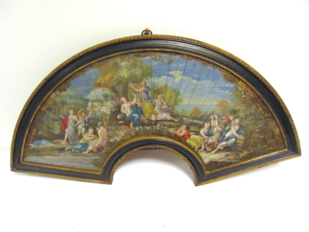 TWO PAINTED FAN LEAVES late 18th or early 19th century, one depicting a classical goddess in a - Image 2 of 3