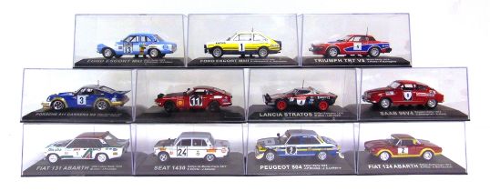 ELEVEN 1/43 SCALE PART-WORK DIECAST MODEL RALLY CARS based on entrants from the 1970s, each mint