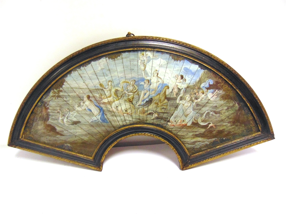 TWO PAINTED FAN LEAVES late 18th or early 19th century, one depicting a classical goddess in a - Image 3 of 3