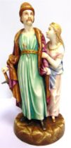 A ROYAL WORCESTER GLAZED PARIAN FIGURAL GROUP, 'HENDA AND HAFED' painted in colours, the base