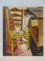 ERNEST NEUSCHUL (CZECH, 1895-1968) Still life with chair and bottle, undated, oil on canvas,