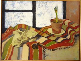 ERNEST NEUSCHUL (CZECH, 1895-1968) Still life with animal skull and potted plant, undated [circa mid