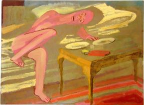 ERNEST NEUSCHUL (CZECH, 1895-1968) Reclining nude with table, undated [circa late 1950s], oil on