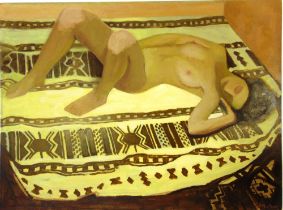 ERNEST NEUSCHUL (CZECH, 1895-1968) Reclining nude on a blanket, undated, oil on board, signed 'E.