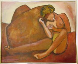 ERNEST NEUSCHUL (CZECH, 1895-1968) 'Red Girl and Rock', undated [circa 1950], oil on canvas,