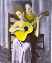 ERNEST NEUSCHUL (CZECH, 1895-1968) 'Female Guitar Player', 1960, oil on board, signed 'E. Norland'