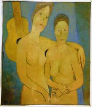 ERNEST NEUSCHUL (CZECH, 1895-1968) '2 Madchen und Guitarre' - Two girls with guitar, 1951, oil on