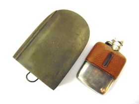 A JAMES DIXON & SON SMALL GLASS HIP FLASK Sheffield, with screw top, half pigskin upper, and