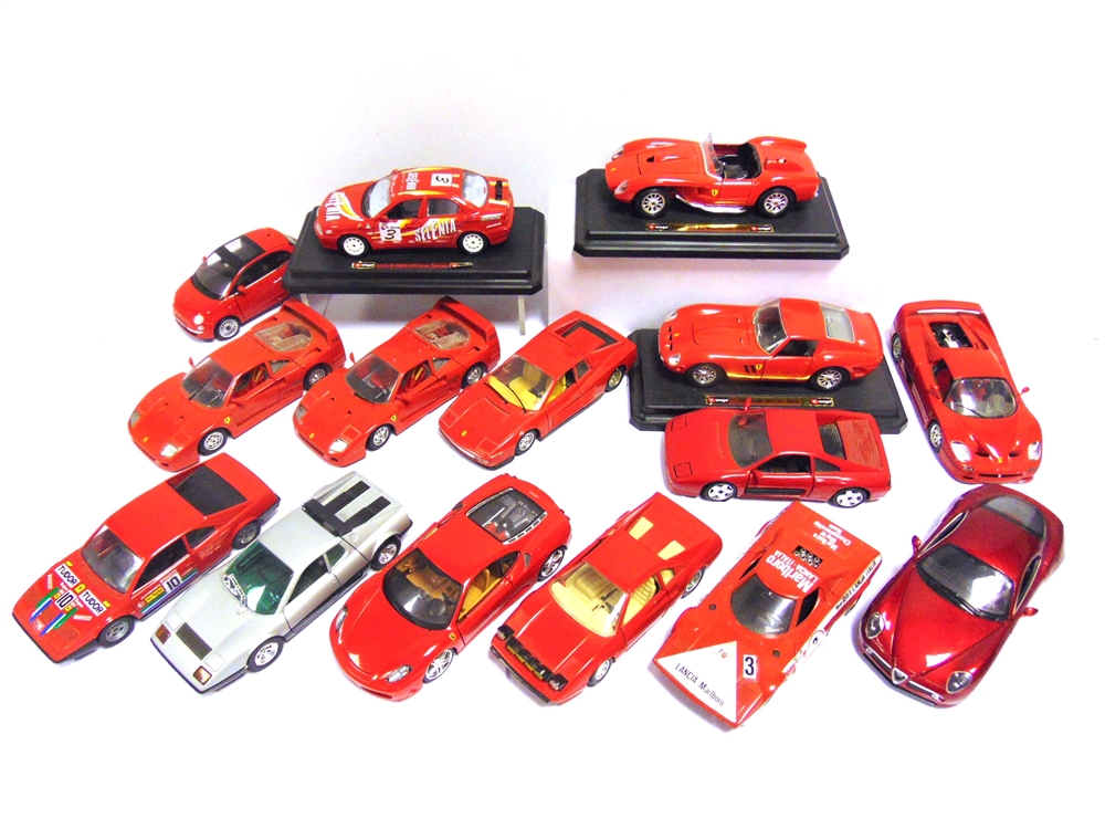 FOURTEEN ASSORTED DIECAST MODEL CARS mainly 1/24 scale, by Bburago and others, including Ferraris,