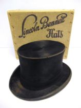 A BLACK BRUSHED SILK PLUSH TOP HAT, LINCOLN BENNET & CO., LONDON approximate size 7 1/8, boxed.