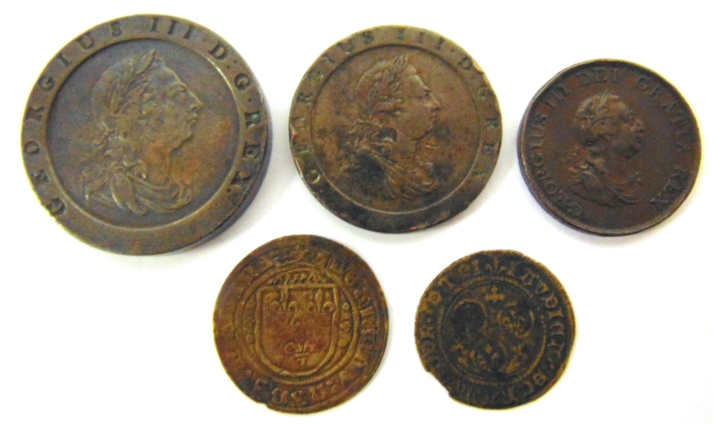 ASSORTED COINS comprising a George III (1760-1820) 'cartwheel' twopence, 1797 and 'cartwheel' penny, - Bild 3 aus 3