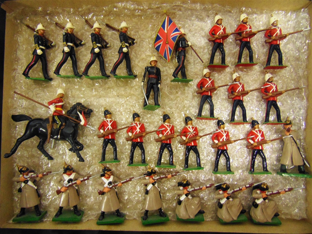 TWENTY-SEVEN BRITAINS MODEL SOLDIERS including those of British infantry, Royal Marines, and Russian