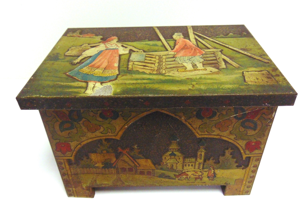 A HUNTLEY & PALMERS BISCUIT TIN, 'CAUCASIAN', 1911 13cm high, 20.5cm wide, 14cm deep.