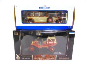 TWO 1/18 SCALE DIECAST MODEL VEHICLES comprising a Road Signature 1914 Ford Model T Fire Engine, and