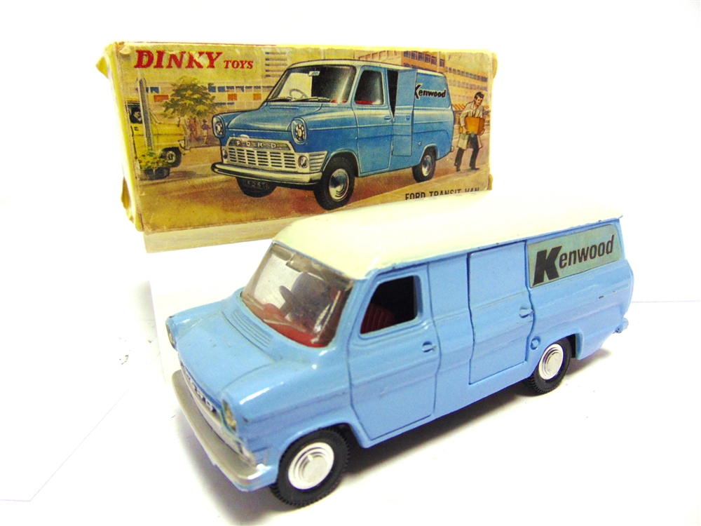 A DINKY NO.407, FORD TRANSIT VAN 'KENWOOD' pale blue with a white roof, very good condition,