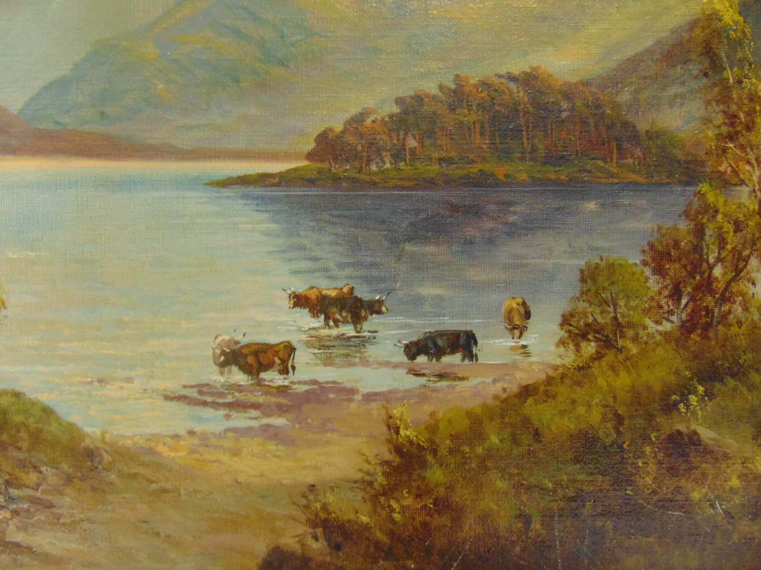 WILLIAM LANGLEY (BRITISH, 1852-1922) Cattle watering in a Highland landscape, oil on canvas, - Image 8 of 12