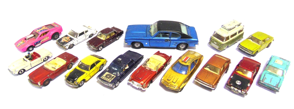 FIFTEEN ASSORTED DIECAST MODEL VEHICLES circa 1960s-70s, by Dinky (6), Corgi (7), Solido (1), and