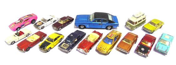 FIFTEEN ASSORTED DIECAST MODEL VEHICLES circa 1960s-70s, by Dinky (6), Corgi (7), Solido (1), and