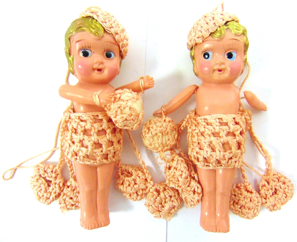 THREE JAPANESE CELLULOID DOLLS circa 1930s, the largest 13.5cm high, together with a padded pyjama - Image 2 of 2