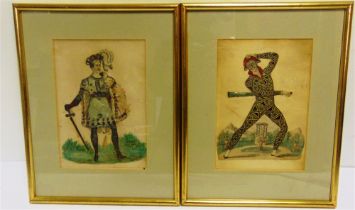 TWO 19TH CENTURY THEATRICAL TINSEL PRINTS comprising Tom Ellar as Harlequin, cut and mounted,
