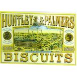 A HUNTLEY & PALMERS BISCUITS PRINTED PRESSED METAL SIGN probably late 20th century, showing the