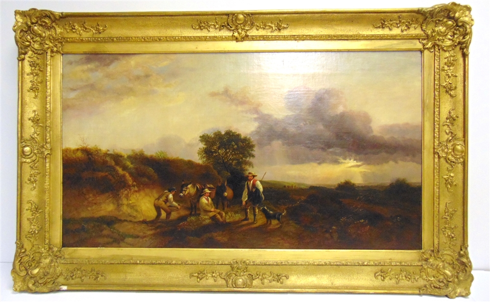 BRITISH SCHOOL (19TH CENTURY) A break in the journey: figures with donkeys on a rural track, oil - Image 4 of 9