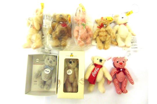 NINE STEIFF COLLECTOR'S MINIATURE TEDDY BEARS & SOFT TOYS comprising boxed Steiff Club issues,