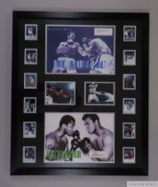 Muhammad Ali and Joe Frazier signed photography montage display,