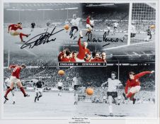 1966 World Cup photographic print signed by the England goal scorers Geoff Hurst and Martin Peters,