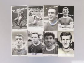 Eleven black and white Manchester United autograph player cards