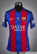 Ivan Rakitic garnet and blue No.4 Barcelona Supercopa match issued short-sleeved shirt