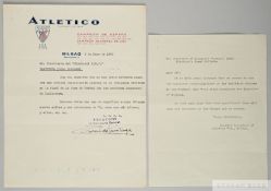 Atletico Madrid letter to Blackpool, dated 8th May 1953