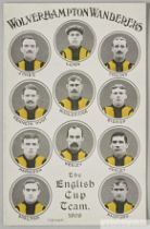 Wolverhampton Wanderers colour 1908 F.A.Cup Final team line-up postcard