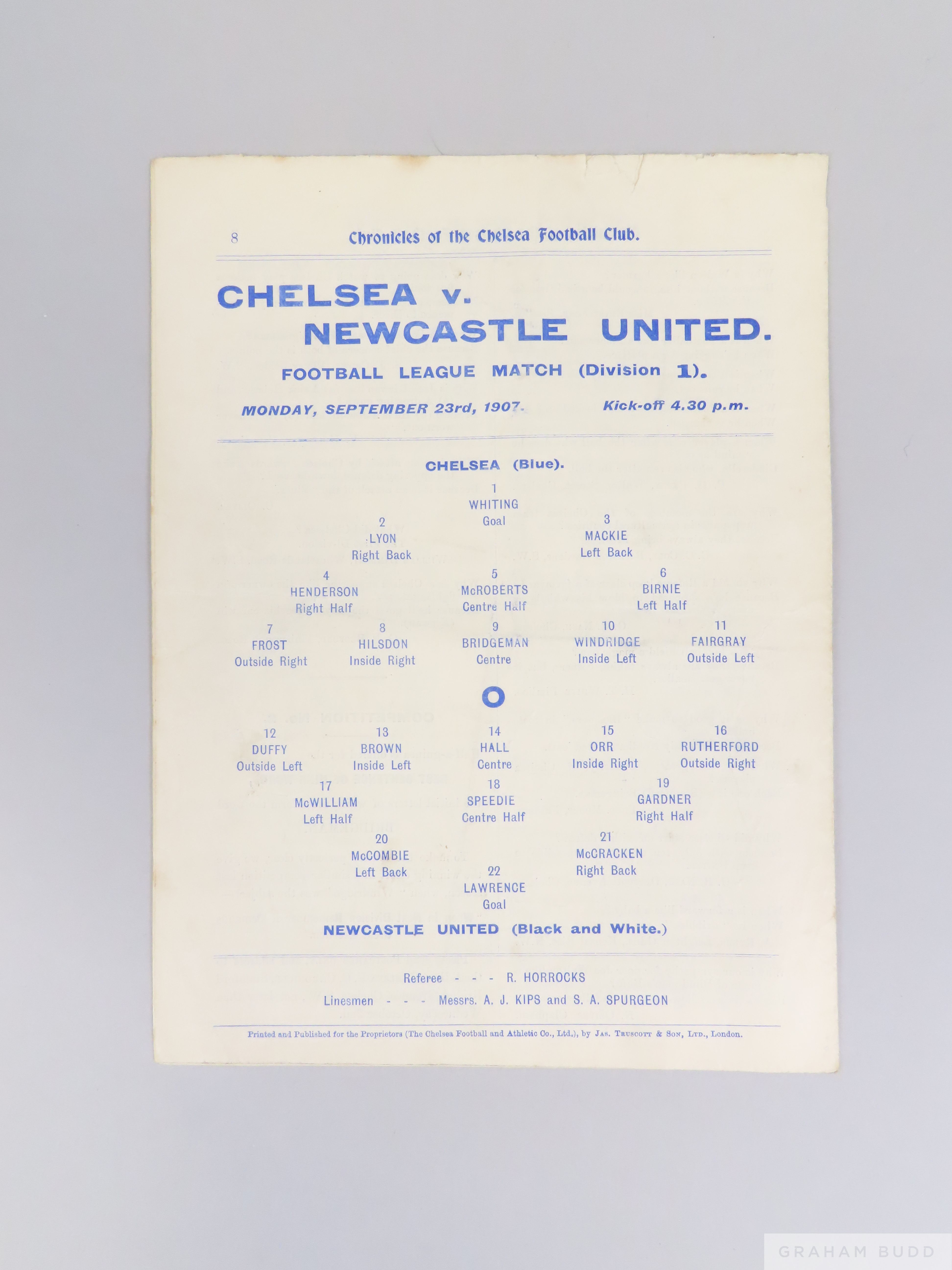 Chelsea v. Newcastle United match programme, 23rd September 1907 - Image 2 of 2