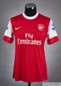 Theo Walcott red and white No.14 Arsenal v. Manchester United match worn short-sleeved shirt