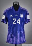Enzo Fernandez blue and purple No.24 Argentina match issued short-sleeved shirt