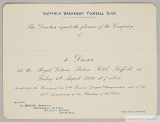 Sheffield Wednesday invitation card to celebrate 1926 Division 2 Championship