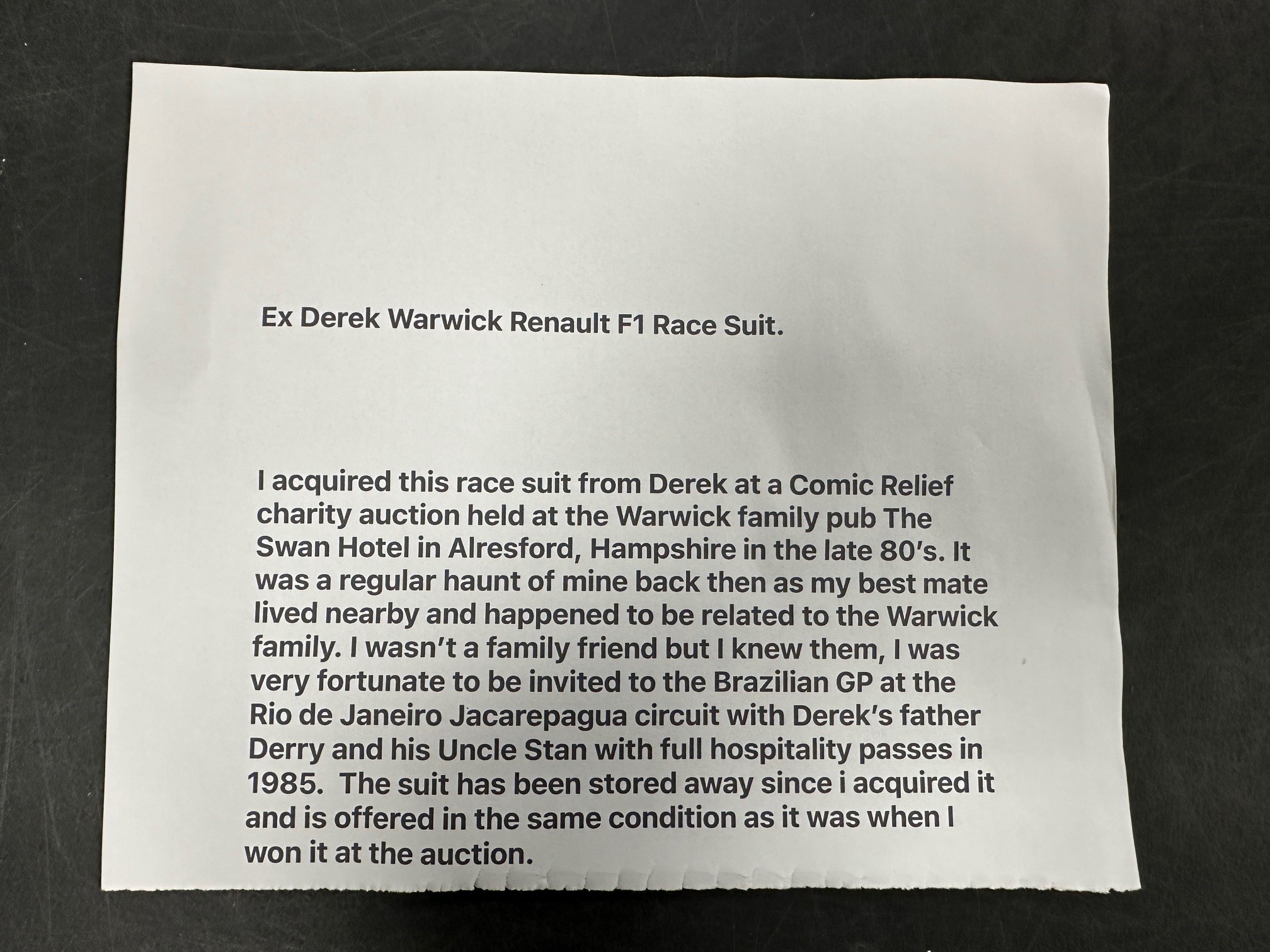 Derek Warwick F1 Renault race suit circa 1984, Stand 21 - Image 4 of 8